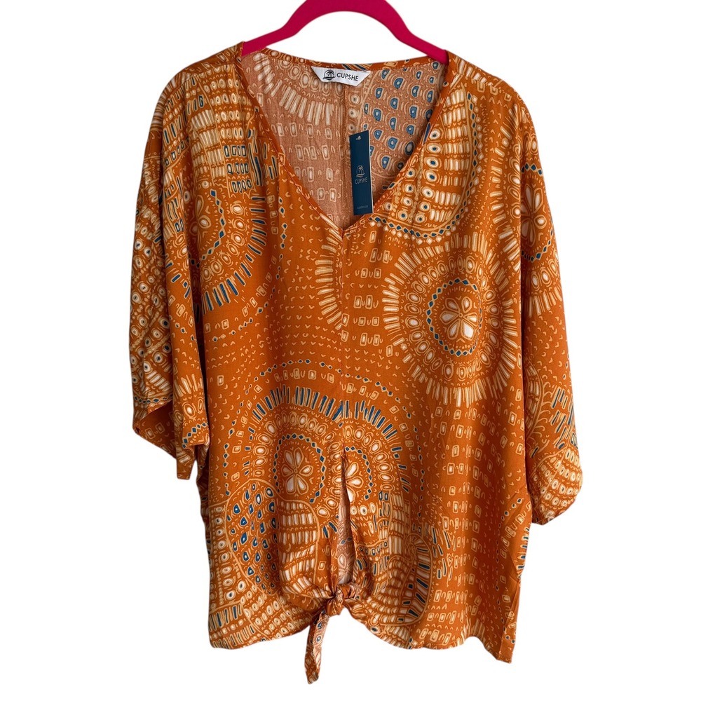 NWT CUPSHE Orange Ladies Medallion Tribal Beach Pool Cover Top. M
